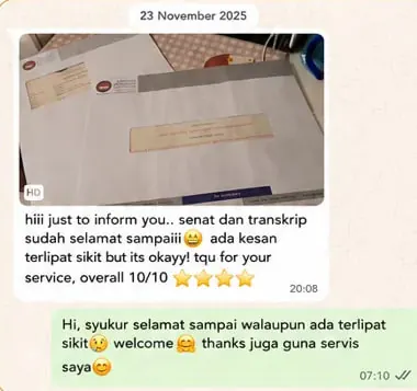 Tangkap layar mesej WhatsApp pelanggan
