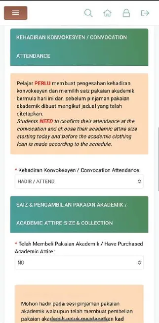 Borang Kehadiran Konvokesyen dengan pilihan HADIR